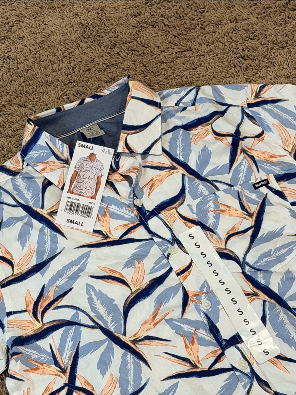 Hurley Men's Size S Button Down Shirt Tropical NWT